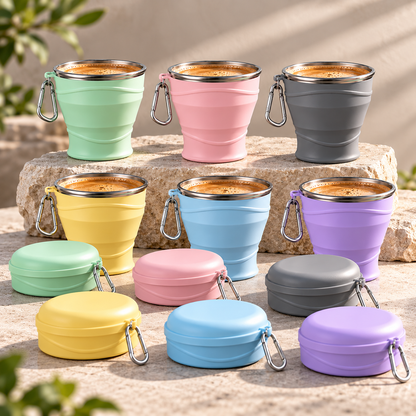 Volviax collapsible travel cups in six available colors.